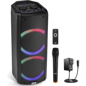Pyle Portable Bluetooth PA Speaker - 240W Dual 6.5" Rechargeable Indoor/Outdoor BT Karaoke Audio System-TWS, Party Lights, LED Display, FM/AUX/MP3/USB/SD, 6.5mm in, Handle-Wireless Mic, Remote (Black)