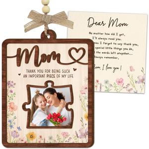 Birthday Gifts for Mom from Daughter Son 4 x 3in Mom Picture Frame Ornament with Puzzle Slot, Wooden Photo Holder for Car Hanging Mothers Day Ideas for Moms, Bonus, Mother-in-Law