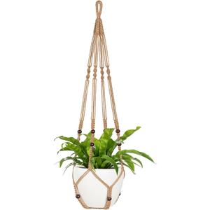 Mkono 26 Inch Macrame Plant Hanger Large for up to 6 Inch Pot Extra Long Hanging Plant Holder No Tassels Hanging Planter Basket with Wood Beads for Indoor Outdoor Home Decor, Brown