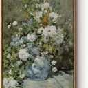 ARPEOTCY Floral Framed Canvas Print Wall Decor, Vintage French Flower Large Wall Art Home Decor, Ceramic Vase Floral Oil Painting for Living Room, Office Decoration, 20x30 inch