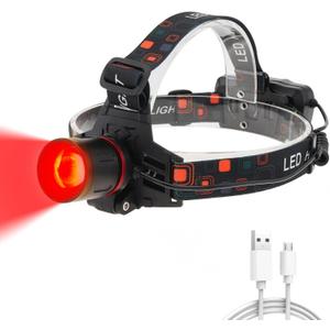 WINDFIRE Red Light Headlamp, Rechargeable Red Hunting Lights Headlight with 3 Lighting Modes, Zoomable, IPX4 Water Resistance Red Coyote Predator Light for Astronomy, Stargazing, Night Observation