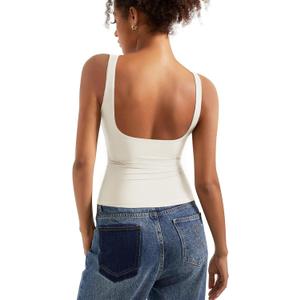 SUUKSESS Women Padded Open Back Boat Neck Tank Tops Double Lined Basic Shirts (Beige, S)