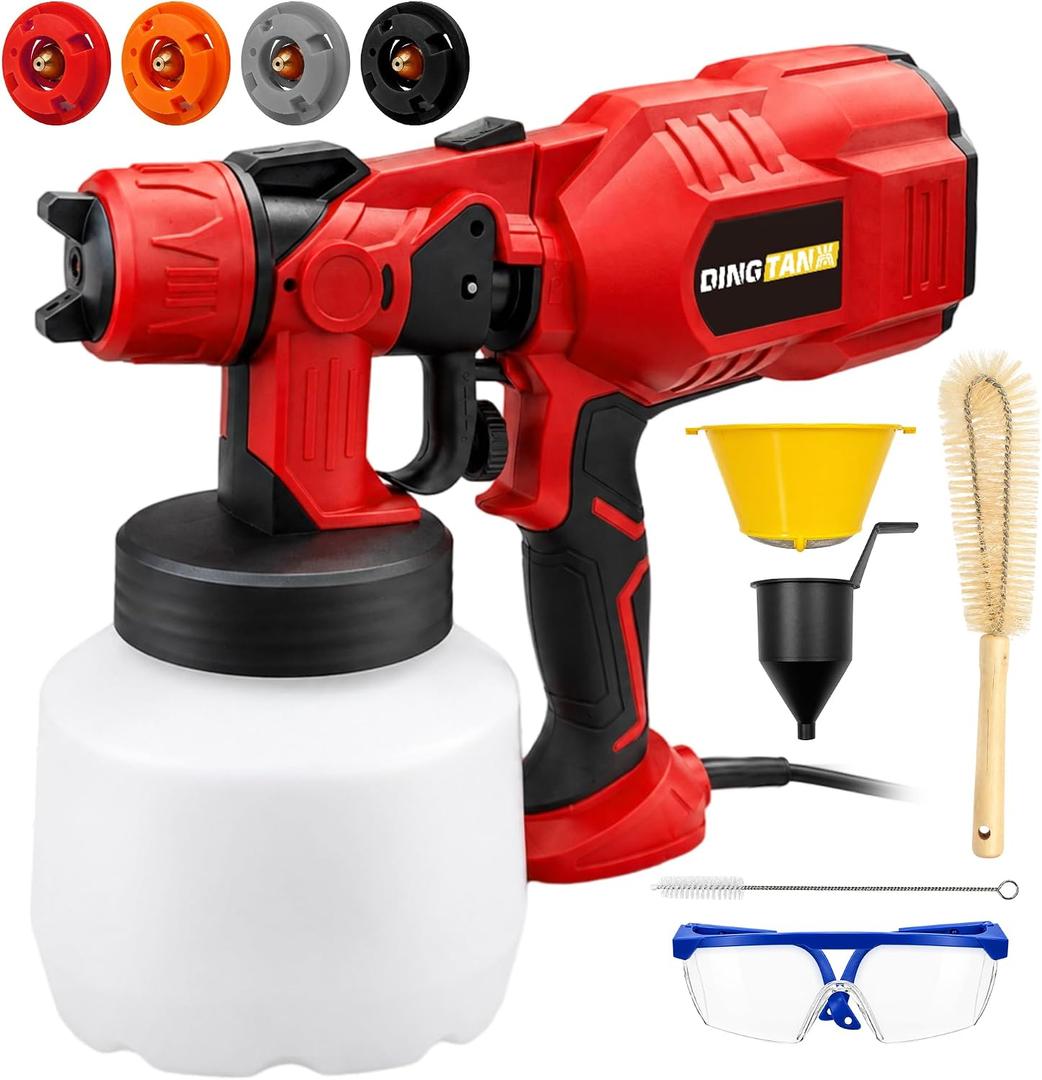 Paint Sprayer, 550W HVLP Spray Gun, 1200ml, 4 Nozzles, 3 Patterns, Red