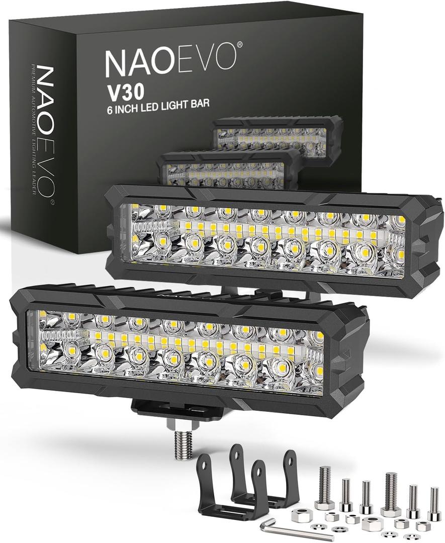 NAOEVO 6 Inch LED Light Bar, 50W 4000LM LED Fog Lights, Spot & Flood Combo for Trucks, Cars, Boat, ATV, UTV, 2 Pcs (White)