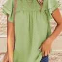 Dokotoo Womens Crewneck Lace Crochet Pom Pom Flowy Short Sleeve Casual Shirts Blouses Tops (Green, L)