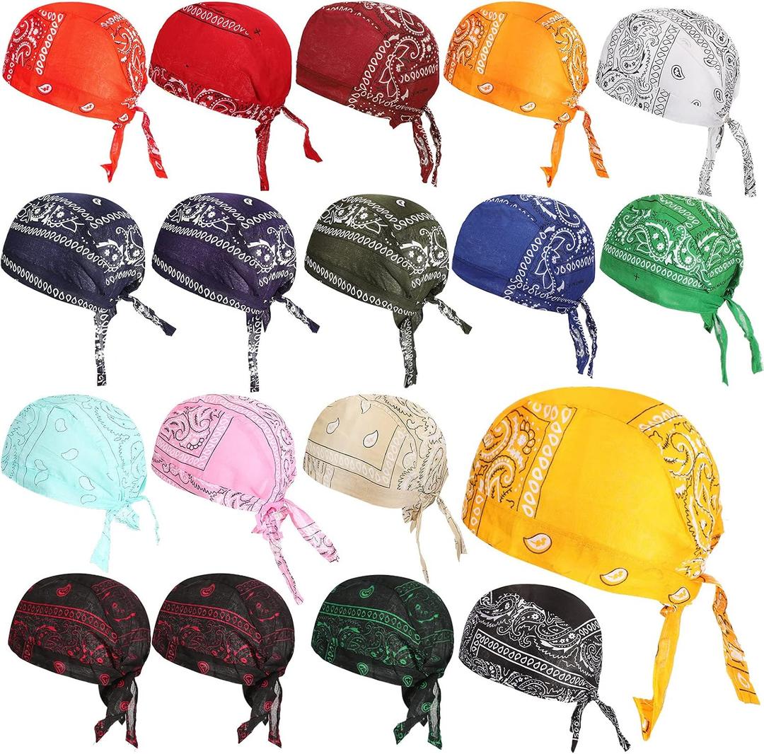 Xaatren 18 Pieces Do Rag Skull Cap Paisley Pattern Bandanna Biker Head Wraps Quick-Drying Hats, Sweat Wicking Beanie for Men and Women, Multicolor, 4XL