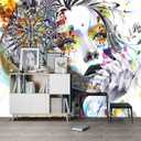Colorful Graffiti Art Wallpaper Mural for Dressing Room Beauty Nail Salon (Not Peel and Stick), 149" x 96"