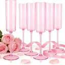 YOUBET 24 Pack Pink Plastic Champagne Flutes - 6 Oz Clear Pink Champagne Glasses - Square Plastic Toasting Glasses for Party Birthday Anniversary Wedding Valentines Day