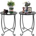 Kaesithar 2 Pack 15 Inch Tall Plant Stands Outdoor Indoor, Metal Side Tables for Patio, Weather Resistant Flower Pot Racks with Swirl Pattern, Black End Table Set for Garden Balcony