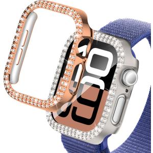 2 Pack Bling Watch Case Compatible for Apple Watch Series 10 46mm, Glitter Double Diamonds & Hard PC Anti-Scratch Protective Case for iWatch S10 46mm Accessories Women Men- Starlight+Rosegold