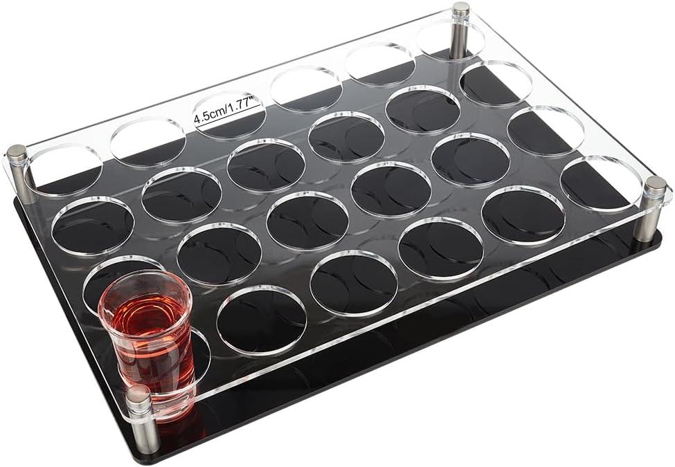 NBEADS 24-Hole Acrylic Shot Glass Holder, Black, 8.66 x 12.8 x 1.77 inches, Holds 1.77 inch Glasses, Ideal for Bars, Restaurants, Social Gatherings