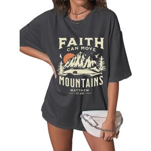 Christian Tshirts Women Oversized Inspirational Christians Faith Tshirts Bible Verse Casual Religious Tee Tops (Small, Gray)