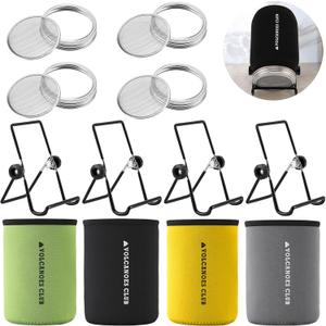 VOLCANOES CLUB Sprouting Lids Growing Kit 316 Stainless Steel Sprouting Lids for 86mm Wide Mouth Mason Jar with Adjustable Stands Organic Sprouts, Broccoli, Alfalfa Mung Bean Sprout Kit 