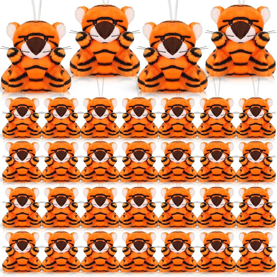 Shappy 50 Pcs Mini Animal Plush Toys Small Stuffed Animals Bulk Cute Tiny Plushies Keychains for Gift Party Carnival Prize (Tiger)