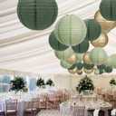 GAKA Green Gold Paper Lanterns Decorative,12pcs,4 inch 6 inch 8 inch 10 inch Round Paper Hanging Decorations,Chinese Lanterns Lamps for Wedding Birthday Home Classroom Party Decoration