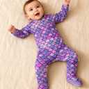 uideazone Baby Girls Footed Pajamas Zip-Front One-Piece Sleeper Non-Slip Footie Cute Pattern Jumpsuit PJs 0-12 Month (3-6 Months, Mermaid Purple)