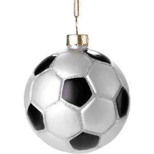 JOIEDOMI Soccer Ball Sports Blown Glass Small Funny Mini Christmas Ornaments for Tree Hanging Ornament Christmas Decorations Indoor Football, Xmas Party Favors Presents