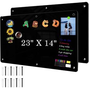 2Pack Black Magnetic Board,23" x 14" Magnet Bulletin Board to Display Magnetic Notes, Poetry, Photos, Suitable for Wall, Refrigerator, Cabinet etc, Large Dry Erase Memo Board Come with 6 Pcs Screws