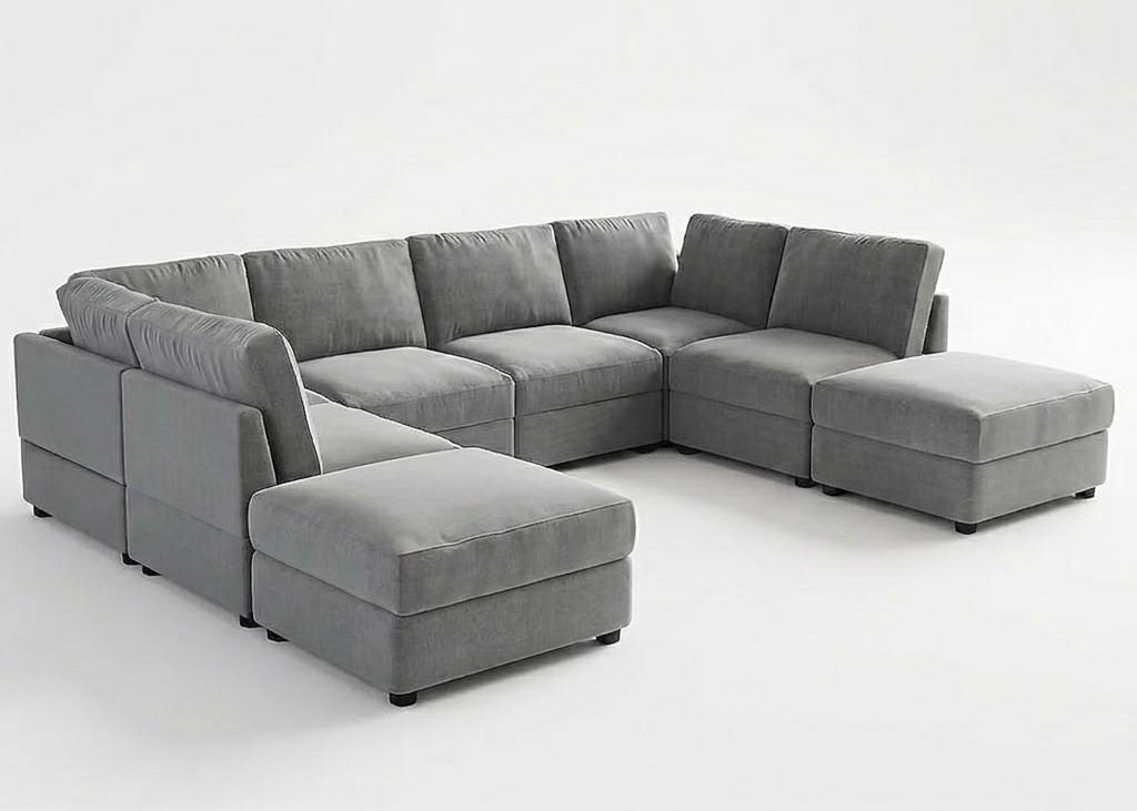 GarveeHome 138" Modular Sectional Sofa, 8 Seater Sectional Couch, U Shaped Sofa with Ottoman, Oversized Convertible Modular Couch for Living Room Apartment Office, Chenille Grey