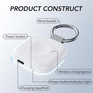 Portable Travel Charger for Apple Watch Series 8, Wireless iWatch Charger 1200mAh Power Bank with Charging Cable, Purse Keychain Smart Watch Charger for Apple Watch Series 10/9/8/7/6/SE/5/4/3/2/1/UItra (White)