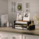 Ballucci 3-Tier Desk Organizer with 2 Side Mail Sorter Slots, Wood Letter Tray, Open Top Paper Organizer, Desktop File Organizer, Black (16.5" x 9.5" x 6.5")