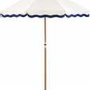 DEER LAND 6FT Patio Beach Umbrella for Outdoor, UPF 50+ Sun Shade for Patio, Backyard, Garden, Pool and Beach, Tilt Adjustable, Portable, Harbour White (Ivory White & Navy Blue)