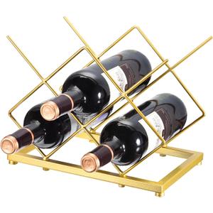 uxcell Countertop Wine Rack, Tabletop Wine Bottle Holder for Up to 5 Standard Bottles, Freestanding Wine Rack for Wine Cellar Bar Cabinet, Gold