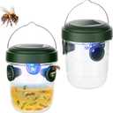 Wasp Traps Outdoor Hanging 2 Packs, Solar Powered Carpenter Bee Trap Yellow Jacket Hornet Catcher with LED Light, Reusable Wasp Deterrent Outdoor for Garden, Patio, Backyard, Camping