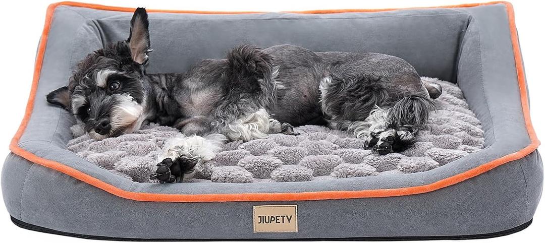 Jiupety Orthopedic Dog Bed for Small and Medium Dogs, Dog Sofa Bed with U-Shaped Bolster, Dual-Layer Supportive Cushion, Waterproof Dog Couch with Washable Cover, (30"24"7.5") for 10-20 lbs, Grey