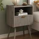 JOONEE Nightstand,Modern Bedside Table with Storage Drawer and Open Wood Shelf, for Living Room, Bedroom and Small Spaces, Accent Night Stand with Solid Wood Legs, Easy Assembly,Grey Oak
