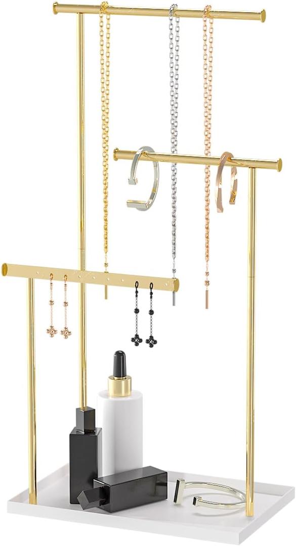 Metal Jewelry Holder Organizer Stand for Women,Jewelry Hanger for Necklaces, Earrings, Bracelets, Rings (Gold)