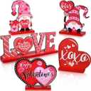 Valentine’s Day 5PCS Wooden Table Decorations Set - Romantic Gnome Figurines & LOVE Heart Signs Desktop Ornaments for Home Kitchen Office Valentine’s Day Party Romantic Decor Gifts