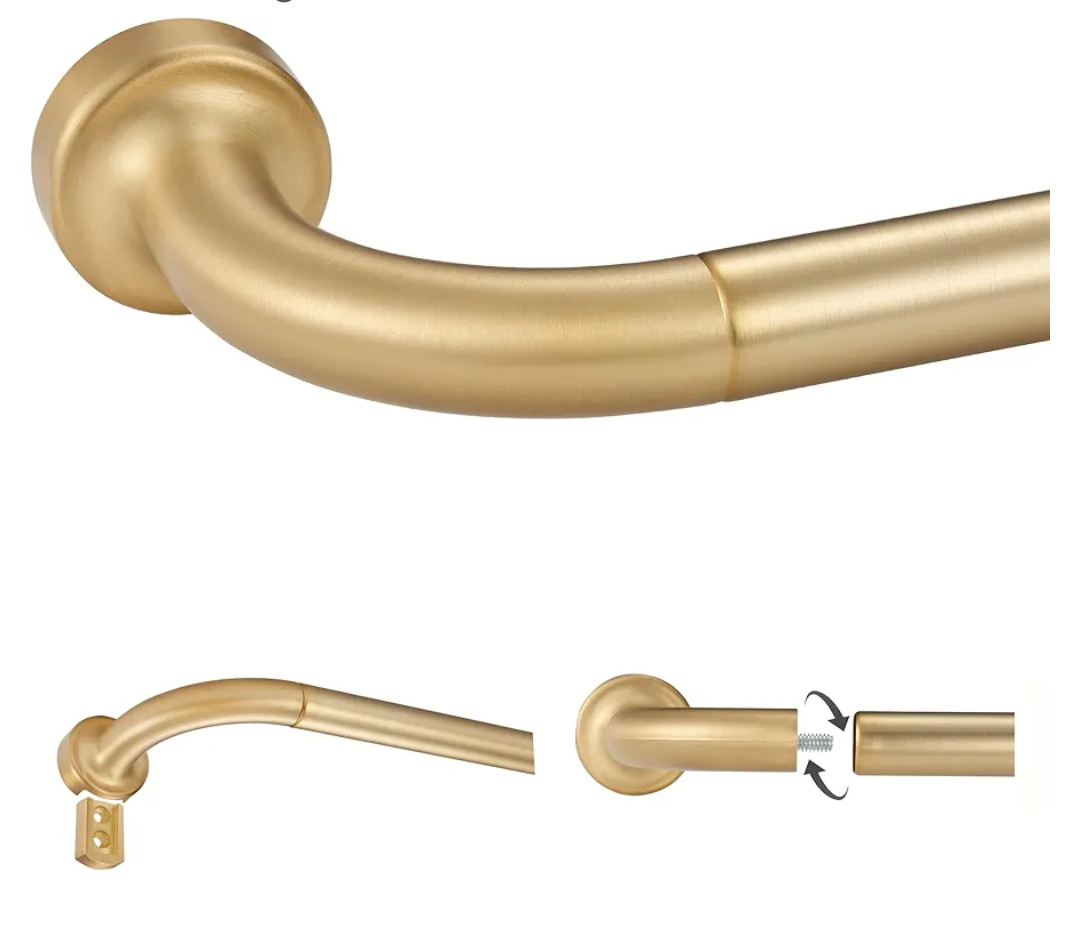 Warm Gold Disc Curtain Rods, 28-48 Inches Window Curtain Rod,Adjustable Room Darkening Drapery Rod with Aluminum Finials and Brackets,Wrap Around Design