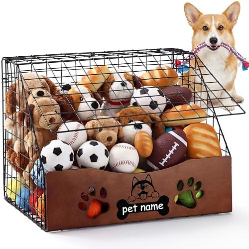 AceOrbit Dog Toy Basket with Cover Small Toy Box for Dogs Pet Toys Bin Dog Metal Basket for Toys Pet Storage Organizer, Cat Playthings Box for Living Room Area Home Decor(Black)