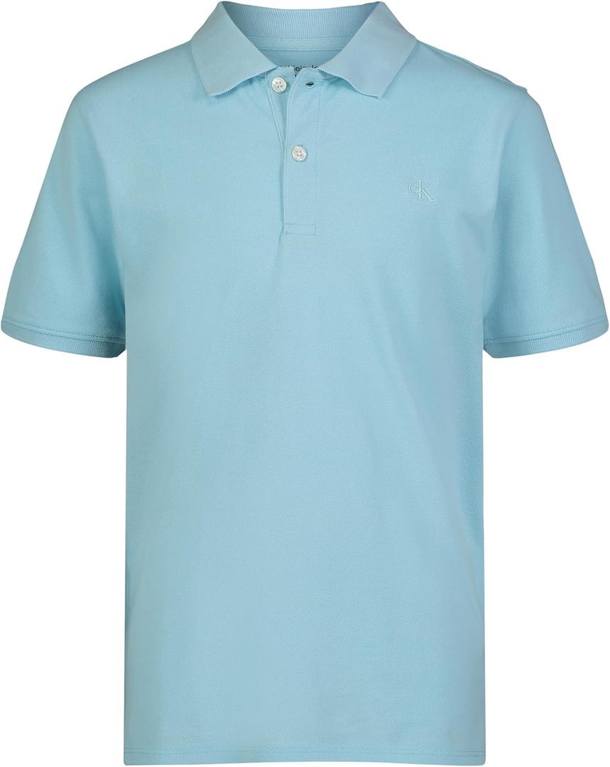 Calvin Klein Boys Short Sleeve Micro Pique Solid Polo, Button Closure, Soft & Comfortable (10-12, Blue Elixer)