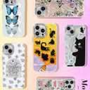 3 x Toycamp for iPhone 14 Plus Case - Aesthetic Cute Paint Black Cats 14 Plus Phone Case with Diamond Bling Lens Protector Laser Glitter Holographic Y2K i Phone 14 Plus Cover for Women Girls