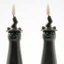 WDS WONDROUS Halloween Flameless Candles Set of 2, Black LED Battery Operated Black Candlesticks with Cat Design, Fake Tapered Candles with Remote for Halloween Decor & Table Centerpieces