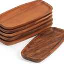 Mini Wooden Serving Platters and Trays, 7-inch Solid Acacia Wood Serving Plates for Food/Snacks/Appetizer, also as Jewelry Trays, Mini Charcuterie Board and Cheese Platter, Reusable (6 PCS) (Brown)
