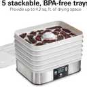 Hamilton Beach Digital Food Dehydrator for Fruit and Jerky, Vegetables and More, 5 Trays, Adjustable Temperature, 48 Hour Timer + Auto Shutoff, Grey (32100A)