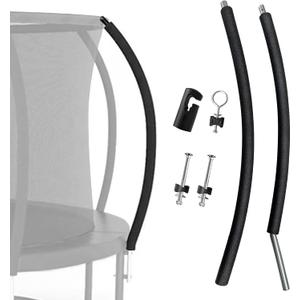 Universal Trampoline Replacement Curved Net Pole, Curved Pole Kit for 10-16ft Frame, with Plastic Tube Cap, Mounting Hardware, Foam Padding