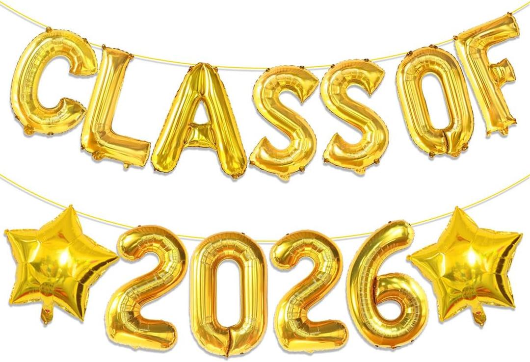 2 x Gold Class of 2026 Balloons for Class of 2026 Decorations