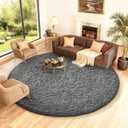 Ophanie Round Rug 7Ft Grey Circle Area Rugs, Large Fluffy Fuzzy Living Room Carpet 7 foot, Plush Shag Solid indoor Floor Gray Bedroom Christmas Circular Aesthetic Decor for Kids Teen Boys Baby,Nursery