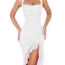 BORIFLORS Women's Sexy Ruched Bodycon Midi Dresses Square Neck Sleeveless Ruffle Hem Club Party Tank Dress, M