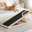 Tresbro Dog Ramp for High Bed, 55.11'' Long 19.3''-27.17'' Adjustable Height Pet Ramp with Anti-Slip Mat & Side Rails, Wooden Portable Ramp for Small to Large Dogs to Get on Bed, Couch, Up to 200LBS
