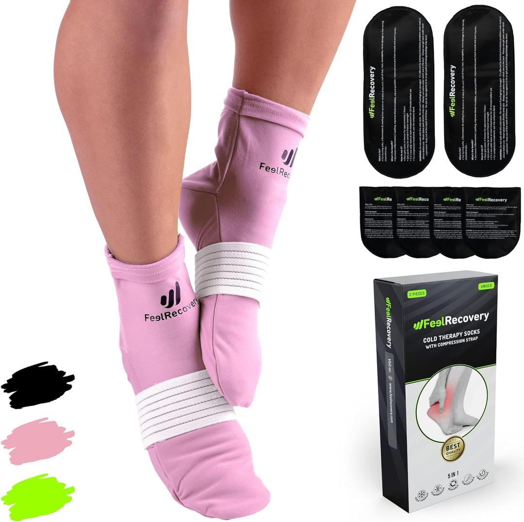 Ice Pack Socks for Feet Coolers - Reusable Hot&Cold Therapy Socks w/Compression Straps - Cold Gel Pack for Neuropathy, Foot Pain, Plantar Fasciitis & Sprains - Cooling Socks for Hot Feet for Gout