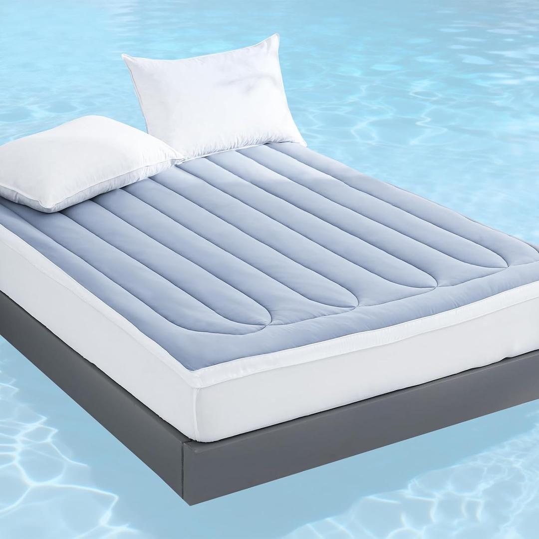 YOUR MOON Queen Size Cooling Mattress Topper, Cool Mattress Pad for Hot Sleepers, Soft Thick Pillow Top Pad Cover for Back Pain Relief, Quilted Bed Topper for 8''-16'' Deep Pocket, 1000GSM (Gray)