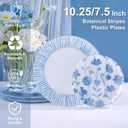 U-QE 50Pcs Blue Plastic Plates - Botanical Stripes Plates Disposable Heavy Duty, Fancy Floral Pattern Perfect for Weddings, Tea Parties, Holidays - 10.25" Dinner & 7.5" Dessert Plastic Plate