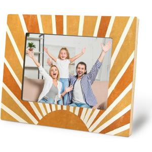 Orange Sun Picture Frames 5x7, Retro Orange Boho Neutral Sun Sunshine Picture Photo Frame for Bohemian Home Bedroom Living Room Desk Table Decor, Boho Photo Frame