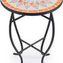 VONLUCE Mosaic Side Table and Plant Stand, 21" Round End Table with 14" Ceramic Tile Top, Indoor and Outdoor Accent Table, Porch Patio Furniture, Entryway & Coffee Table for Home & Garden, Quilt Star