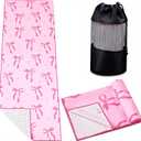 Breling Pink Bow Yoga Mat Towel with Grip Dot Preppy Coquette Bow Non Slip Ultra Absorbent Soft Microfiber Towel Without Hot Yoga Mat 72 x 24 Inch for Pilates Fitness Gym Women Birthday Gifts